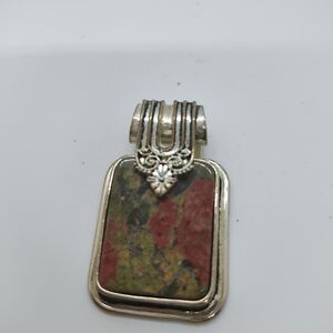 Elegant Silver Plate and Unakite Pendant